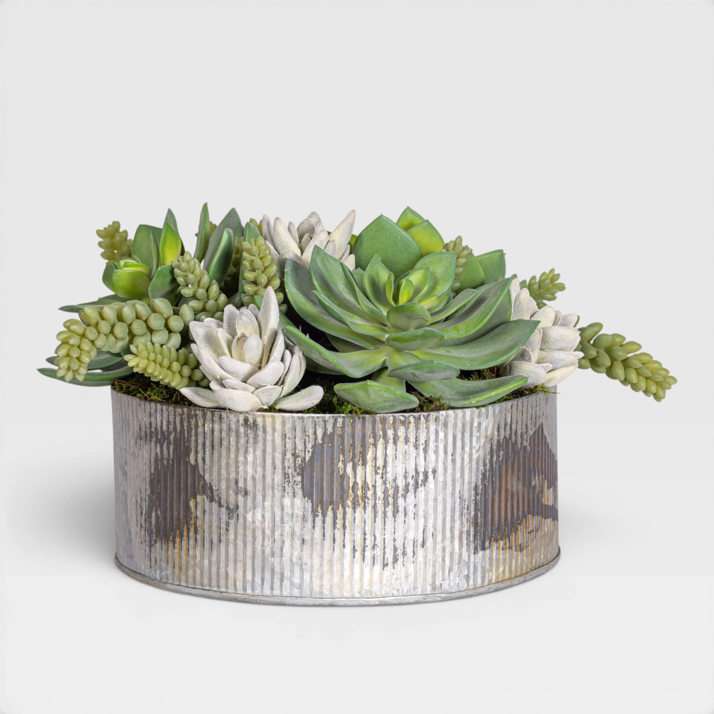 17" Rusty Galvanized Bowl with Mixed Succulent Arrangement AR1923 - Image 2