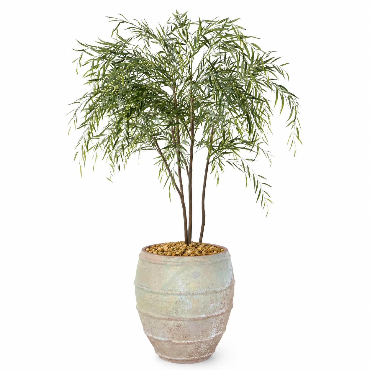 8' Weeping Willow Tree in Zara Planter Large with Gold Rock PC1216CN1400LG1/2GR